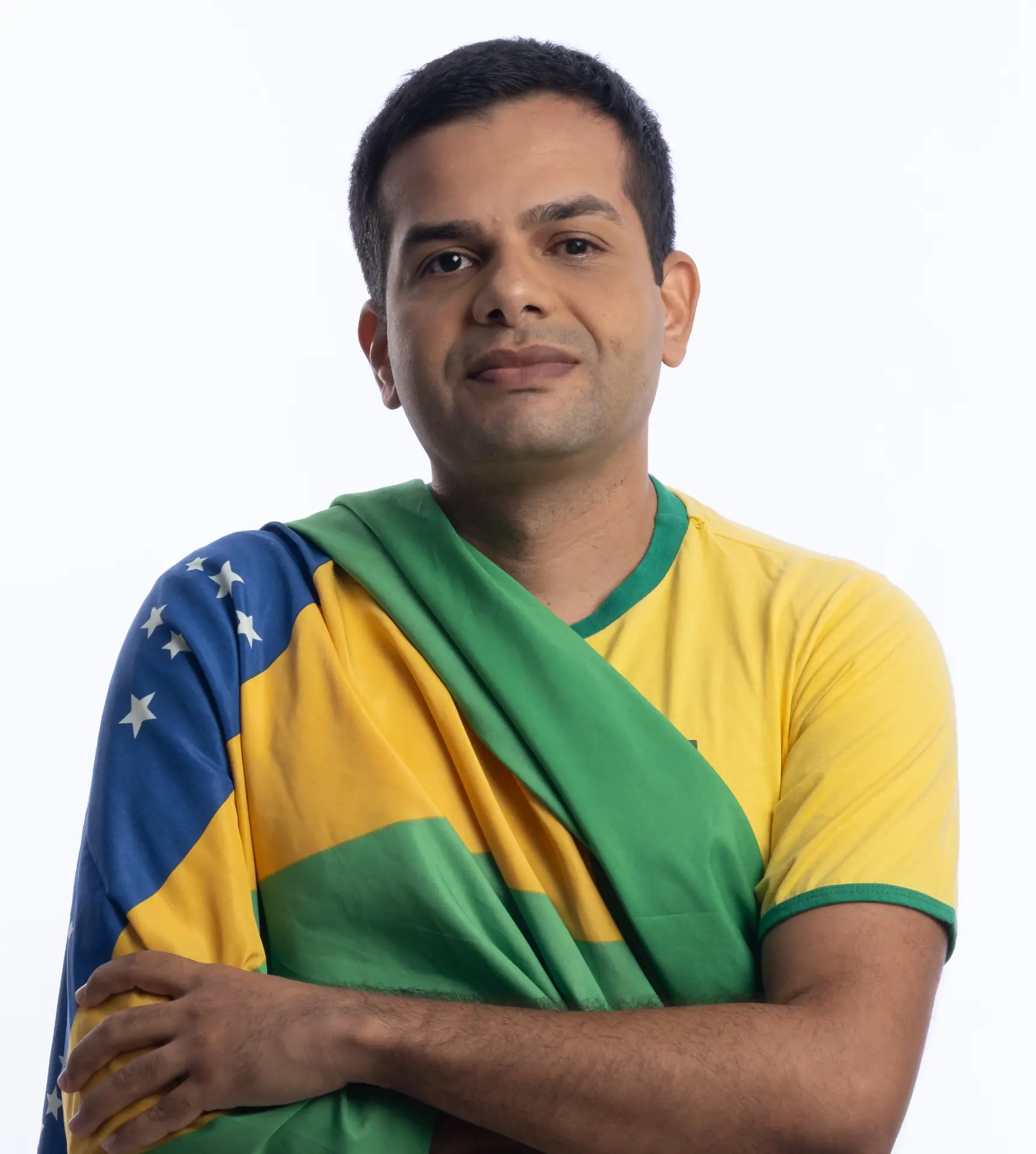 Flávio da Direita com a bandeira do Brasil